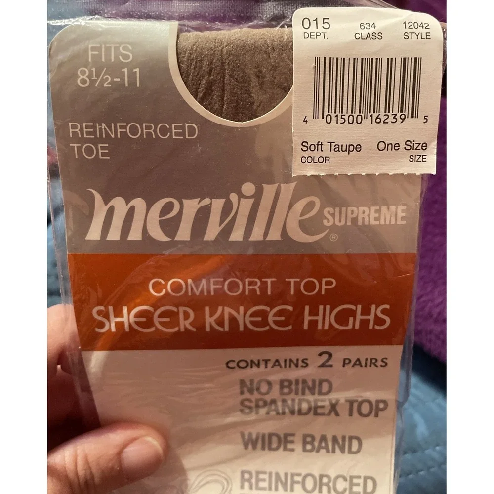 Merville Womens OS Knee Highs Soft Taupe Sheer Comfort Top 2 Pairs Vintage NEW